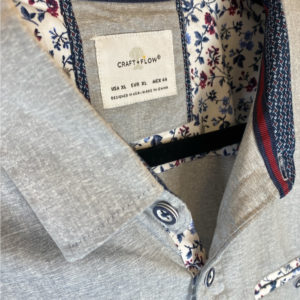 Craft + Flow Men’s Button Down Shirt XL Gray Long Sleeve Floral Trim - Picture 4 of 8